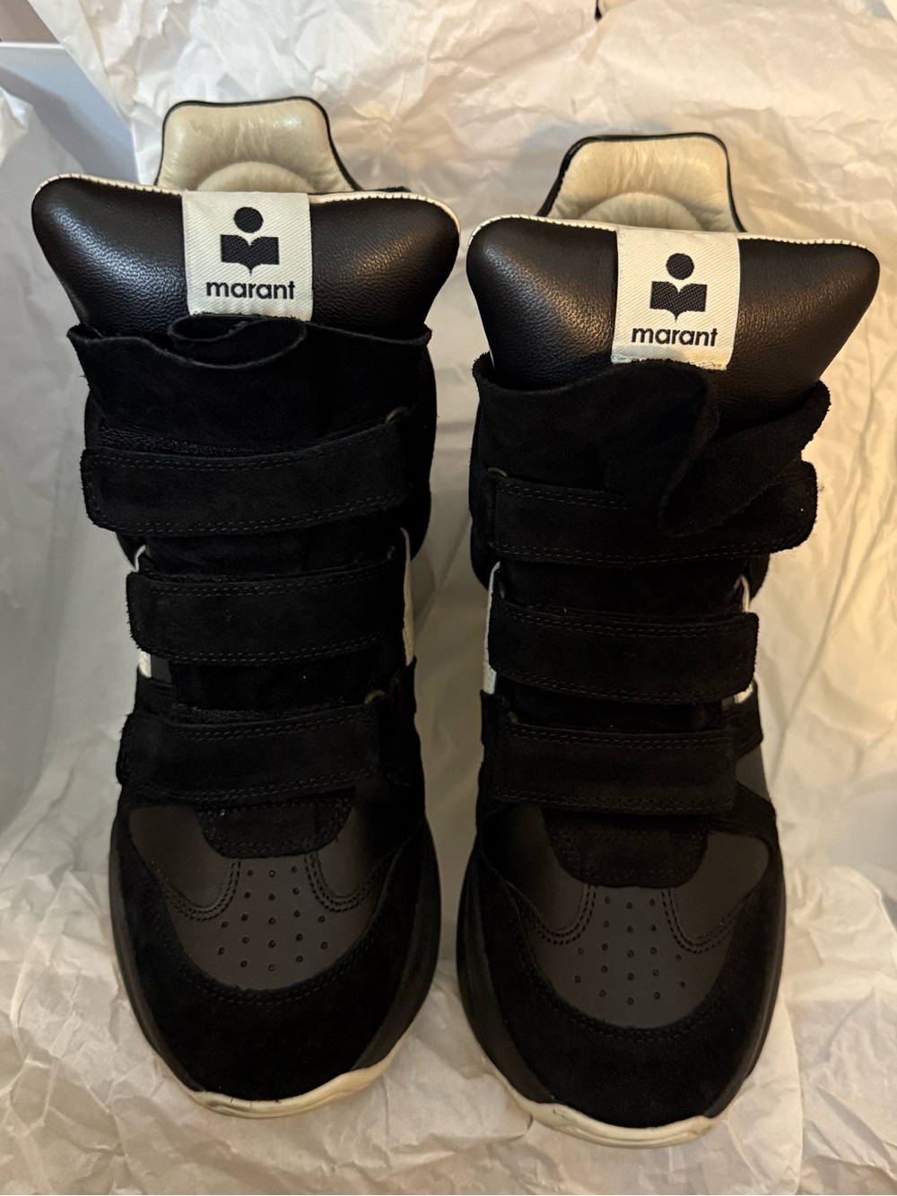 Isabel Marant Black High-Top Velcro Sneakers with Cream Tongue Label
